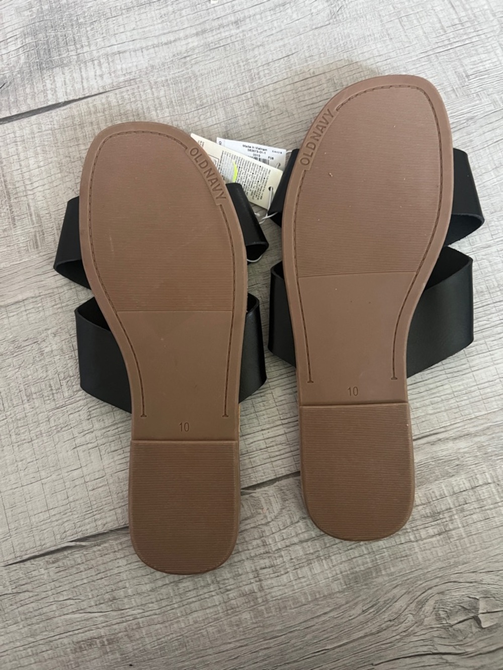 3/$10 Old Navy Black Crossband Slide Sandals with Tan Footbed Size 10 - Picture 3 of 3